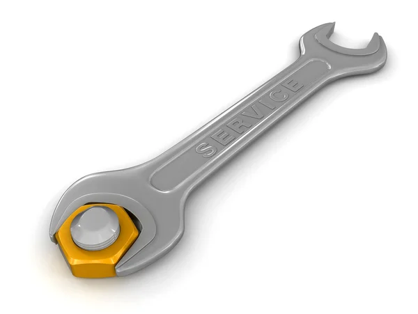 Bolt nut and spanner. — Stock Photo, Image