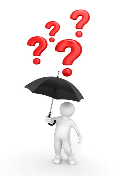 Man med paraply och frågor — Stockfoto
