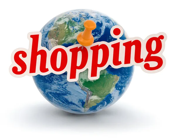 Shopping text with globe — Stock Photo, Image