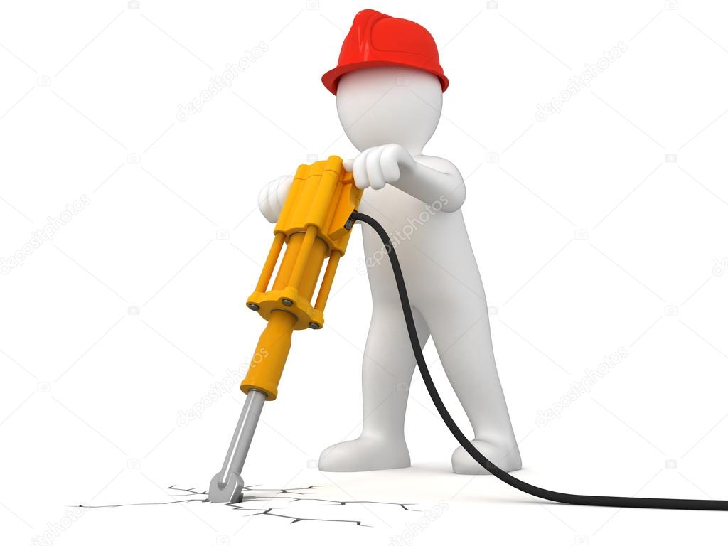 3 d worker with paving breaker