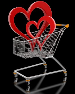 alışveriş sepeti ve kalpler