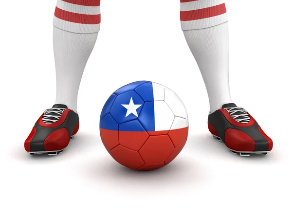 Man en voetbal bal met Republiek Chili vlag — Stockfoto
