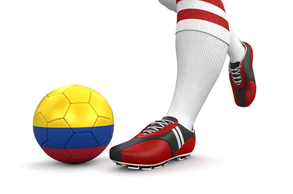 Hombre y pelota de fútbol con bandera colombiana —  Fotos de Stock