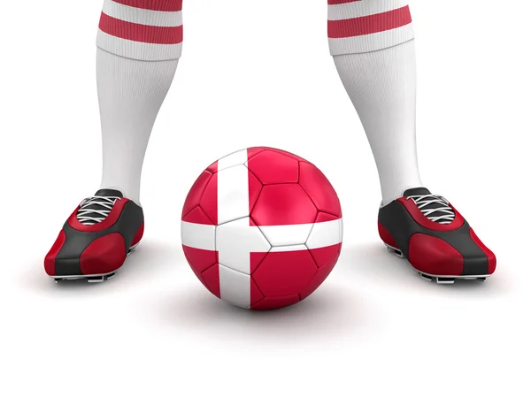 Mann und Fußball mit dänischer Flagge — Stockfoto