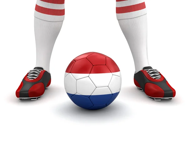 Man en voetbal met Nederland vlag — Stockfoto