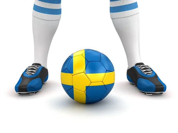 Mann und Fußball mit schwedischer Flagge — Stockfoto