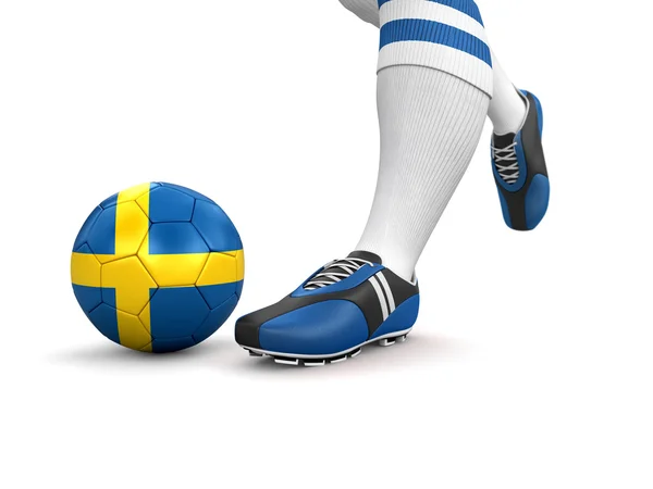 Hombre y pelota de fútbol con bandera sueca —  Fotos de Stock