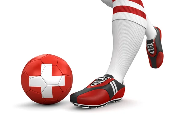 Man and soccer ball with Swiss flag — Stock Photo, Image