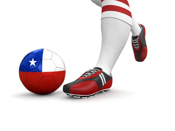 Man en voetbal bal met Republiek Chili vlag — Stockfoto