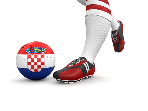Hombre y pelota de fútbol con bandera croata —  Fotos de Stock