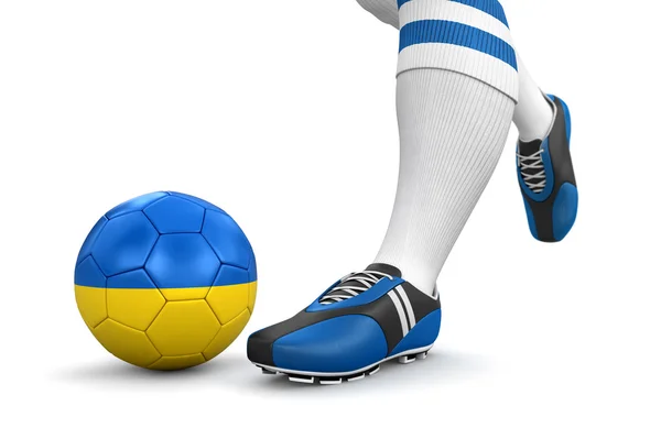 Man and soccer ball with Ukrainian flag — Stock Photo, Image