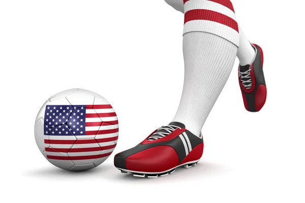Homem e bola de futebol com bandeira dos EUA — Fotografia de Stock