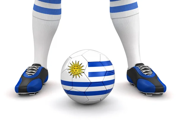 Man and soccer ball with Uruguayan flag — Stock Photo, Image