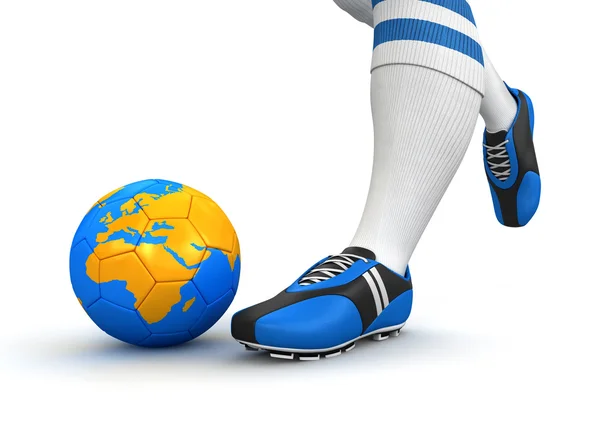 Man and soccer ball with globe — Stock Photo, Image