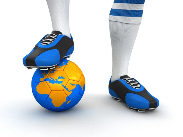 Man and soccer ball with globe — Stock Photo, Image