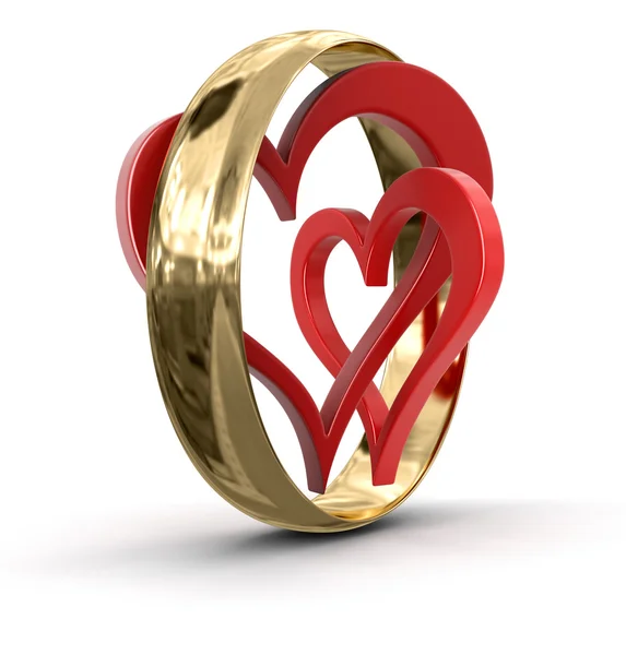 Anillo de oro y corazones — Foto de Stock