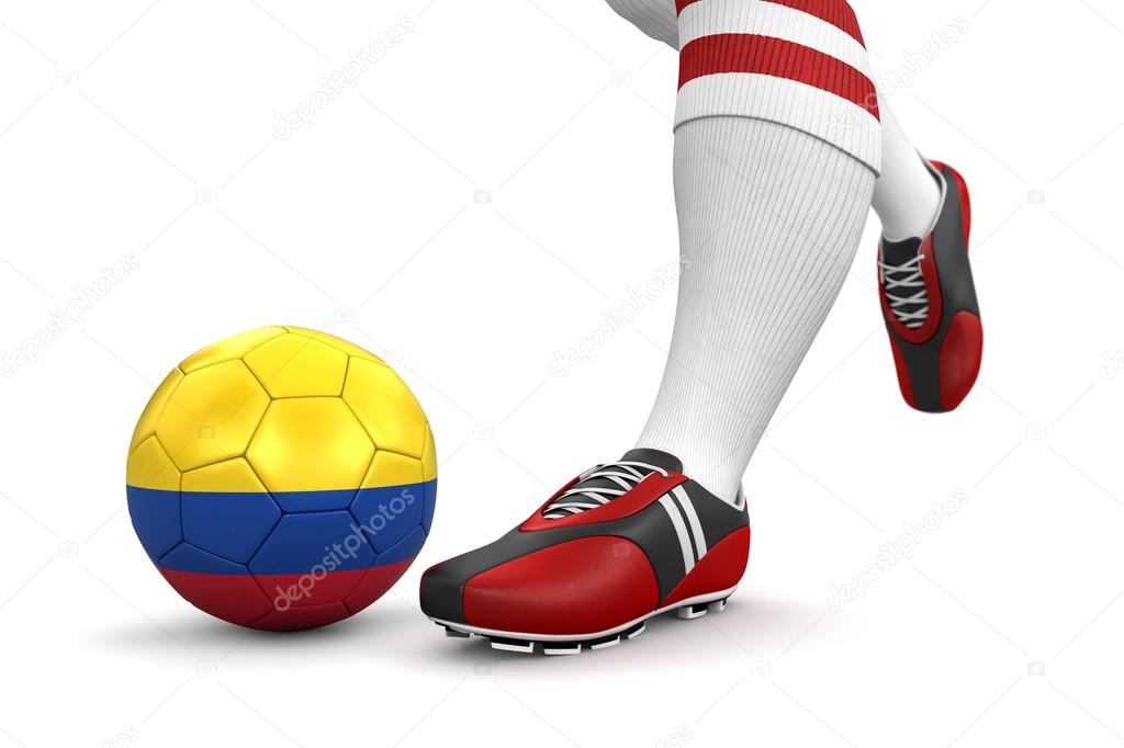 Man and soccer ball with Colombian flag