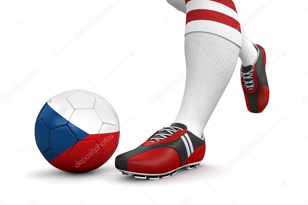 Man and soccer ball with Czech flag