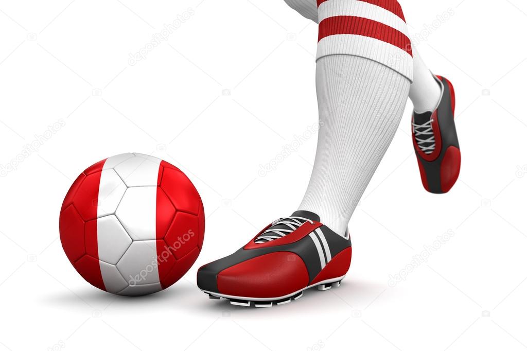 Man and soccer ball with Peruvian flag