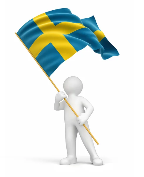 Muž a švédská vlajka — Stock fotografie
