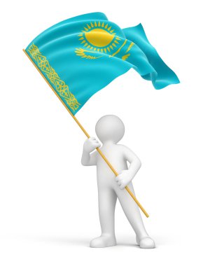 adam ve Kazakistan bayrağı