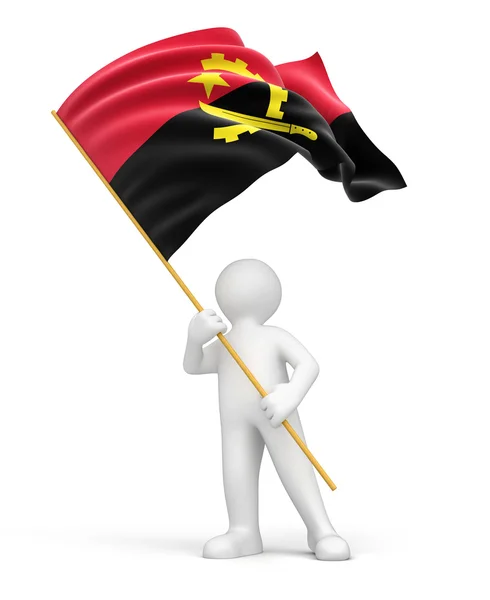 Man och angola flagga — Stockfoto