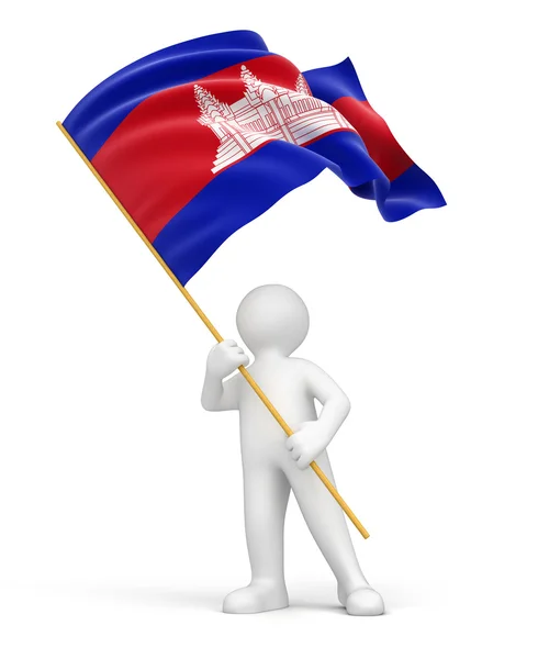 Ihminen ja Kambodza lippu — kuvapankkivalokuva