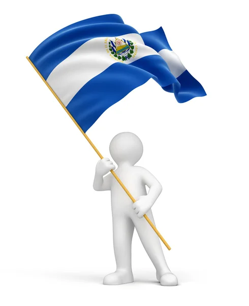 Adam ve el salvador Cumhuriyeti bayrağı — Stok fotoğraf