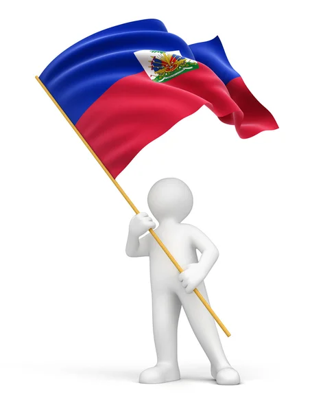 Muž a vlajka haiti — Stock fotografie