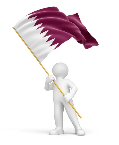 男人和卡塔尔国旗 — 图库照片