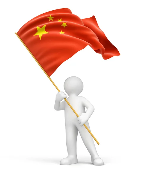 Hombre y bandera china — Foto de Stock