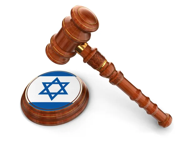 Mazo de madera y bandera israelí — Foto de Stock
