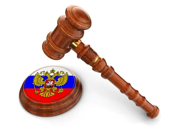 Wooden Mallet and Russian flag — Stock Photo, Image