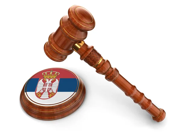 Wooden Mallet and Serbian flag — Stock Photo, Image