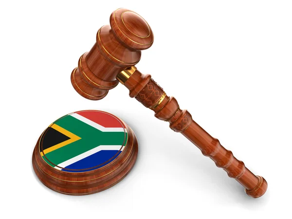 Holzhammer und südafrikanische Republikfahne — Stockfoto