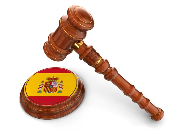 Wooden Mallet and Spanish flag — Stock Photo, Image