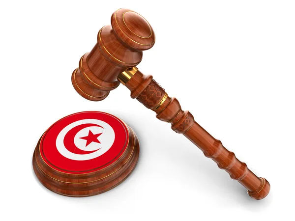 Houten hamer en Tunesië vlag — Stockfoto