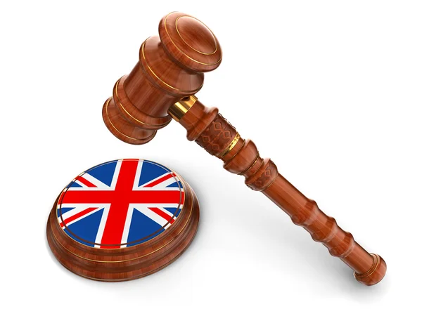 Wooden Mallet and British flag — Stock Photo, Image