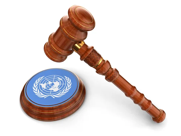 Wooden Mallet and UN flag — Stock Photo, Image