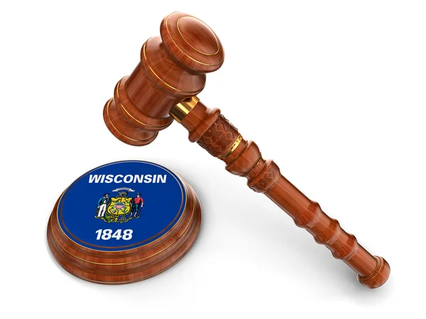 Mallet de madeira com bandeira de Wisconsin — Fotografia de Stock