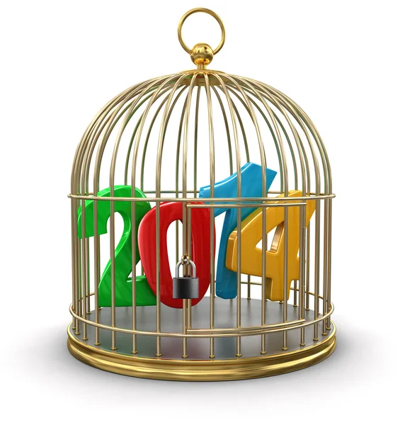 Gold Cage with 2014 — Stock Photo, Image