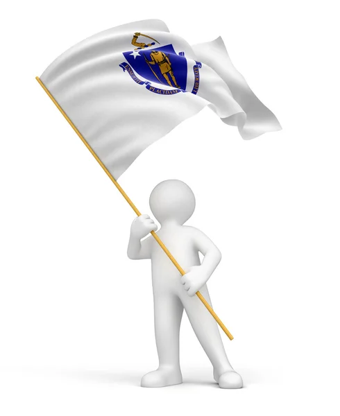 Man and Massachusetts state flag — Stock Photo, Image