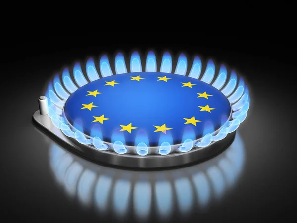Пламя Газовой Горелки Флагом Европейского Союза Черном — стоковое фото