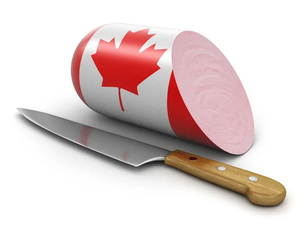白地にカナダ国旗が描かれたソーセージ クリッピングパス含む — ストック写真