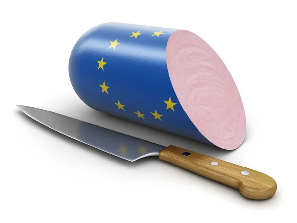 Колбаса Флагом Европейского Союза Белом Вырезка Пути Включены — стоковое фото