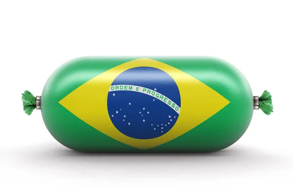 Salsicha Com Bandeira Brasileira Branco Caminho Recorte Incluído — Fotografia de Stock