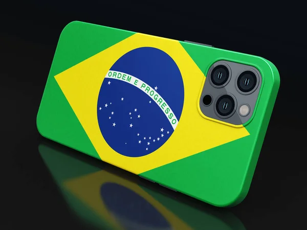 Smartphone Med Brasiliansk Flagga Svart Klippbana Ingår — Stockfoto