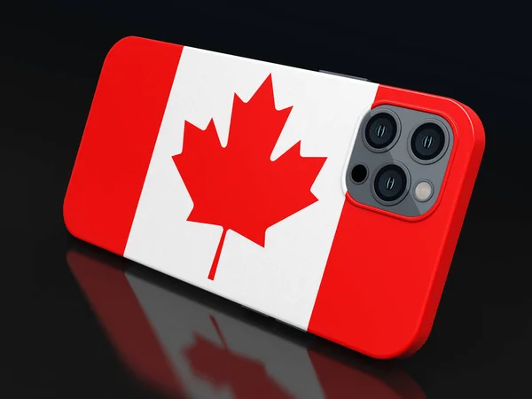 Smartphone Mit Kanadischer Flagge Auf Schwarz Clipping Pfad Inklusive — Stockfoto
