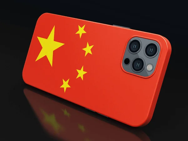 黑色上有中国国旗的智能手机 包括剪接路径 — 图库照片