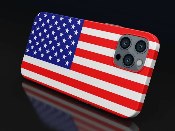 Smartphone Usa Flag Black Clipping Path Included — Stock Photo, Image